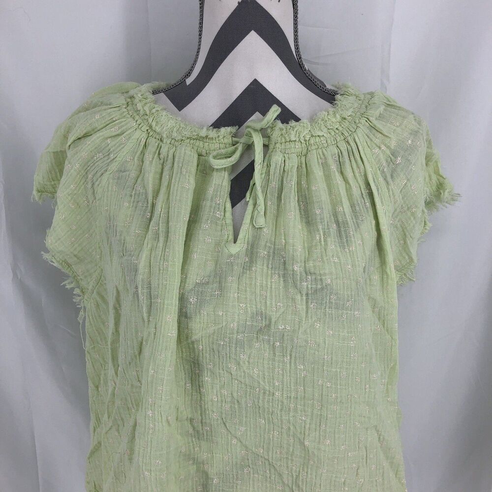 True Craft Green Floral Short Sleeve Fringe Gauzy Blouse Top Shirt 3X Plus